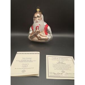 Vtg Norman Rockwell Santa's Workshop Mercury Glass‎ Ornament With Certificate